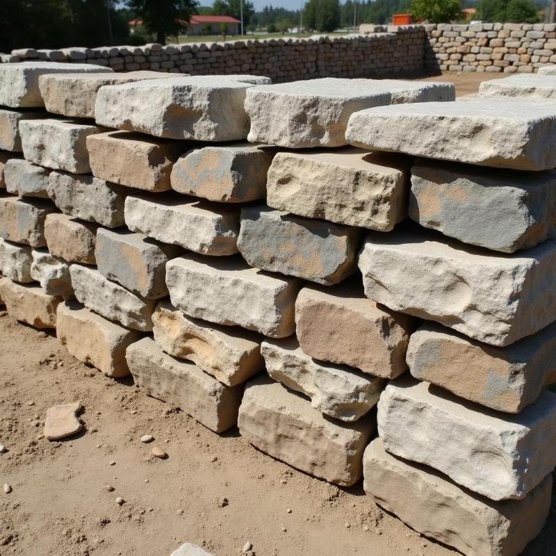 Hình ảnh đá chẻ 20x20x40 được sử dụng xây tường rào, kè mương